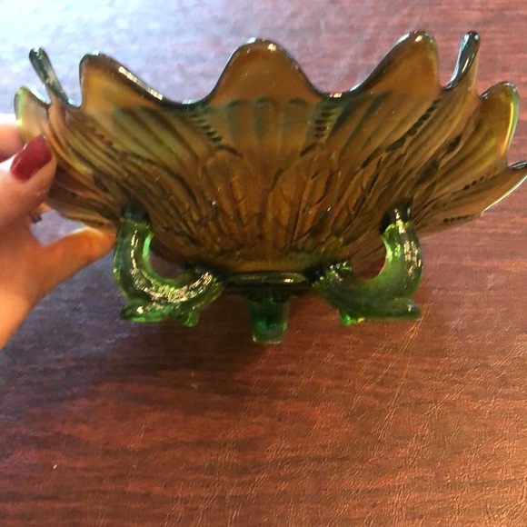 Carnival Glass Antique Bowl 8”wide by 8”long by 3”high Multicolored;Green Bottom - Picture 7 of 12